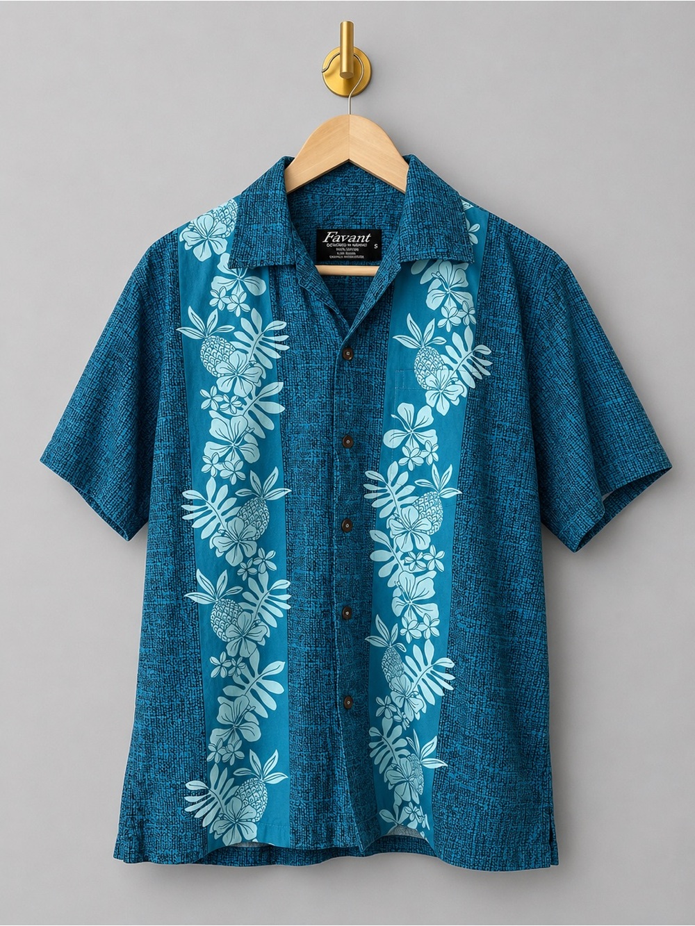 Favant Hawaii Blue Pineapple Hawaiian Shirt Men’s 100% Cotton Aloha Button-Up